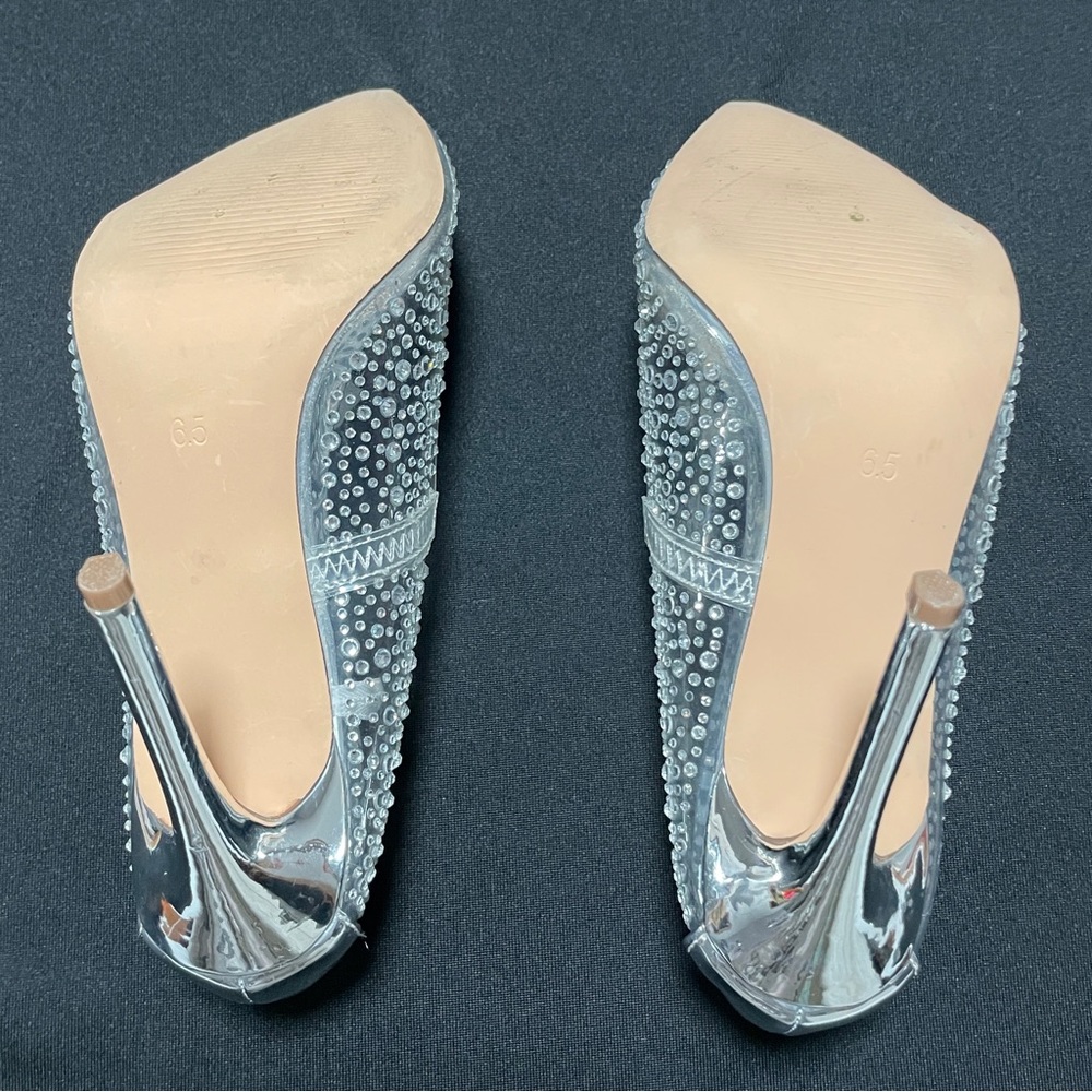 STEVE MADDEN Rhinestone Clear Plastic / Silver Stilettos High Heels 6.5 - Picture 9 of 16